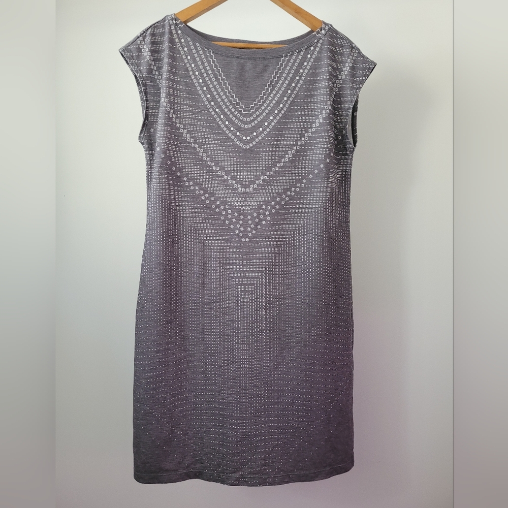 Prana Silver-Gray Embellished Cap-Sleeve Shift Dress